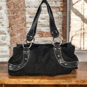 Super Cute Moto Style Woven Bag with Faux Crocodile Accents